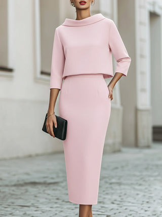 Boat Neck Top & Midi Skirt Set