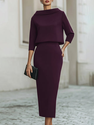 Boat Neck Top & Midi Skirt Set