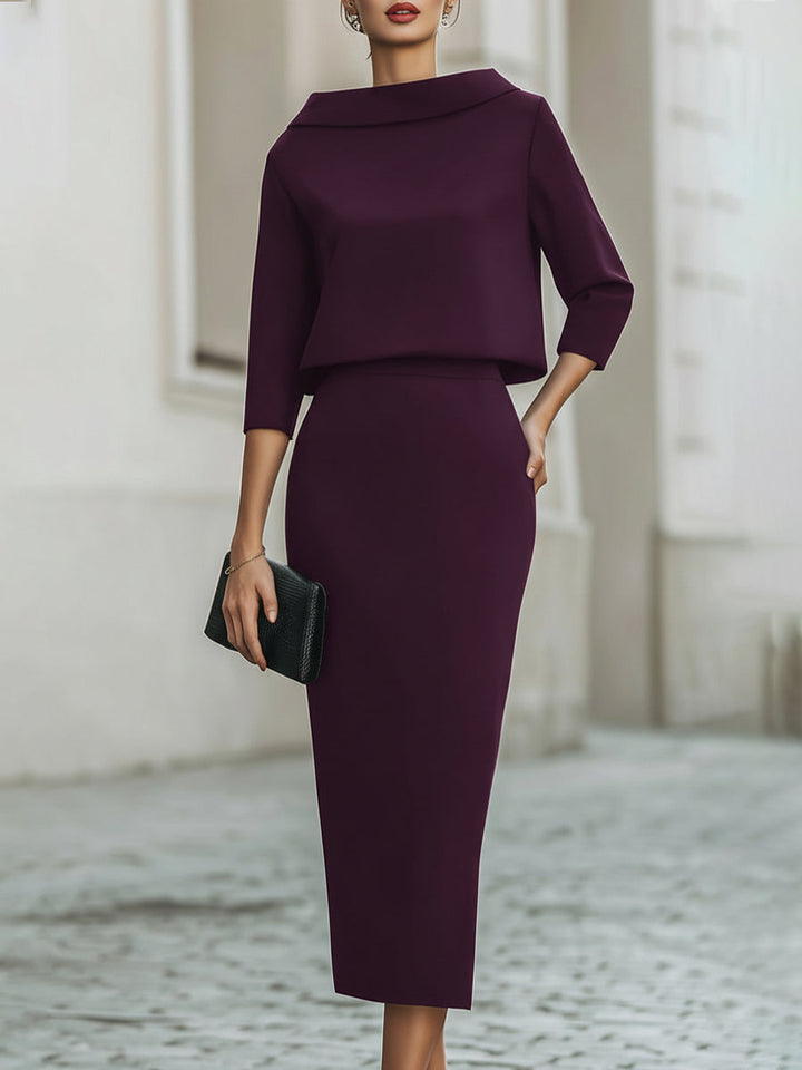 Boat Neck Top & Midi Skirt Set