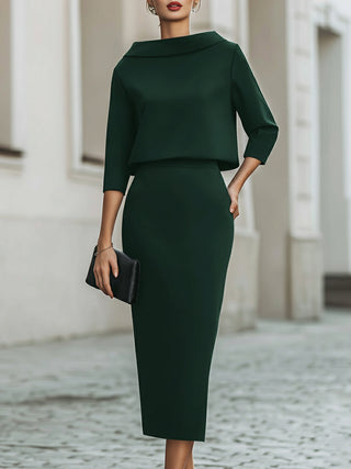 Boat Neck Top & Midi Skirt Set