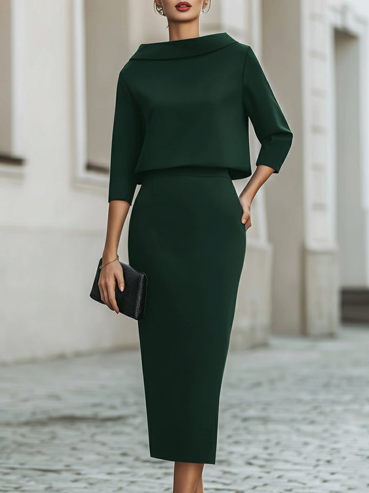 Boat Neck Top & Midi Skirt Set