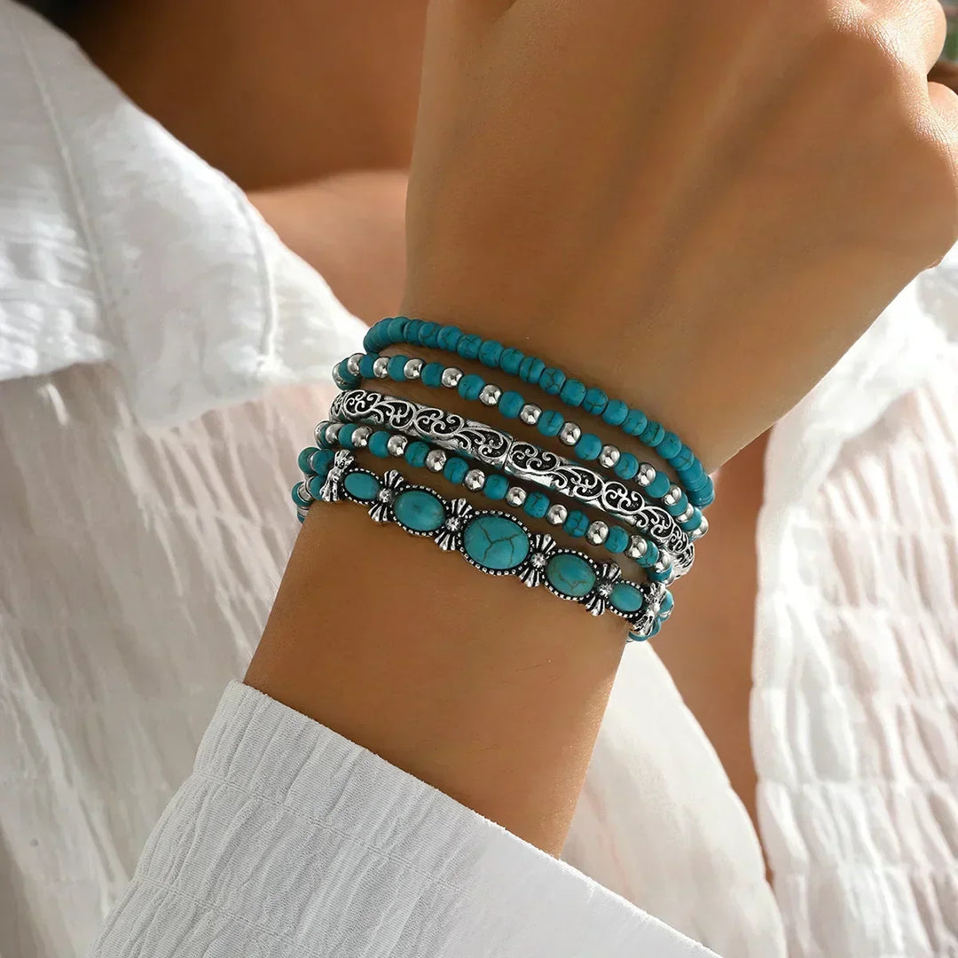 Boho Turquoise-Look Bracelet Set