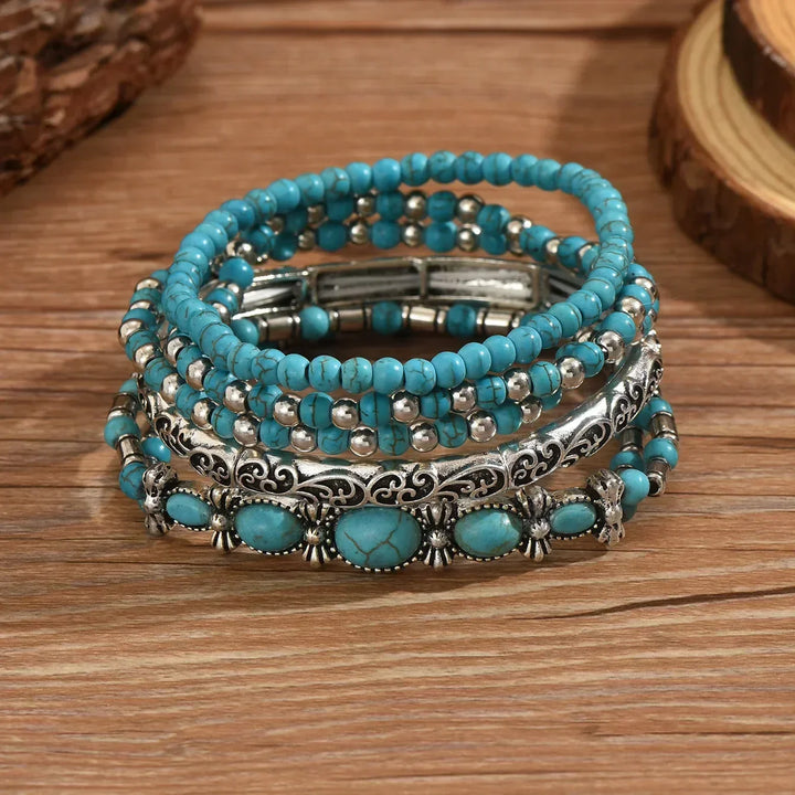 Boho Turquoise-Look Bracelet Set