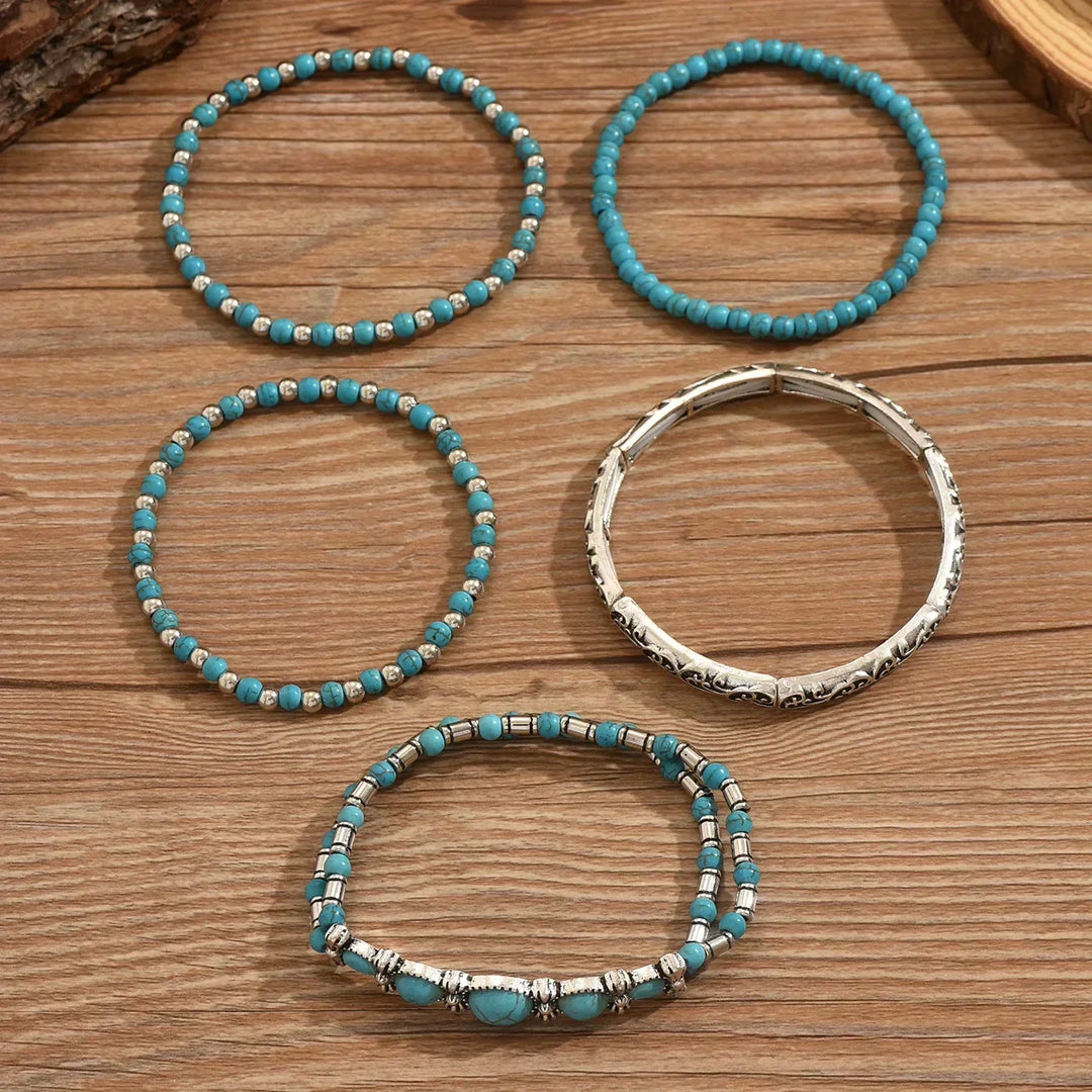 Boho Turquoise-Look Bracelet Set