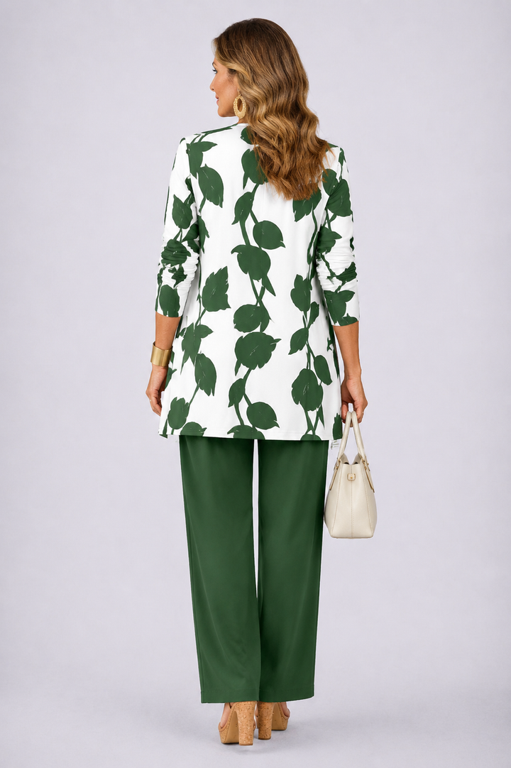 Annika | Green Leaf-Print Three-Piece Set