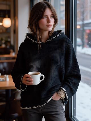 Ilse | Blanket-Stitch Knit Hoodie