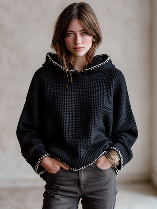 Ilse | Blanket-Stitch Knit Hoodie