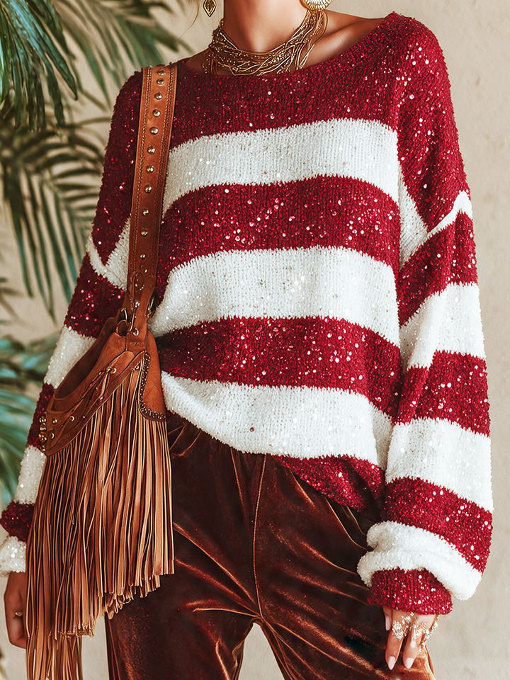 Candice | Sequin Striped Holiday Sweater