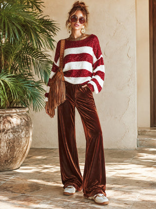 Candice | Sequin Striped Holiday Sweater