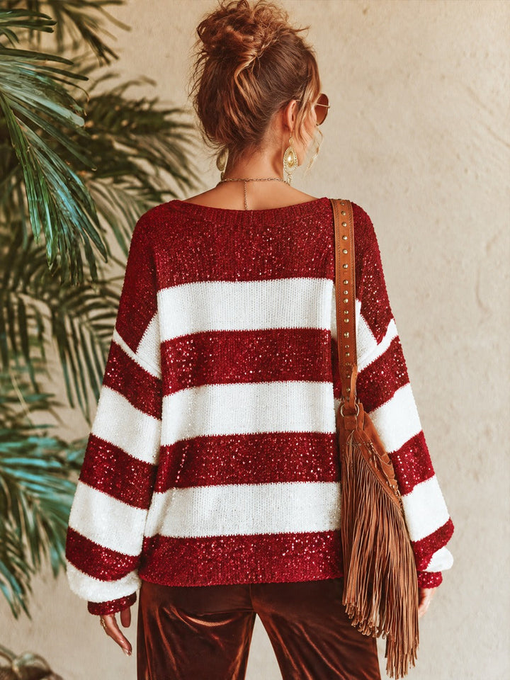 Candice | Sequin Striped Holiday Sweater