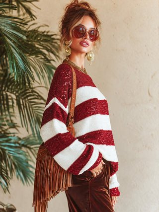 Candice | Sequin Striped Holiday Sweater