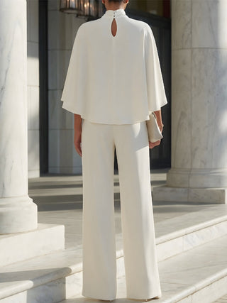 Cape-Sleeve Blouse & Wide-Leg Trouser Set