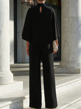 Cape-Sleeve Blouse & Wide-Leg Trouser Set