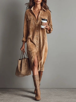 Capucine | Corduroy Midi Shirt Dress
