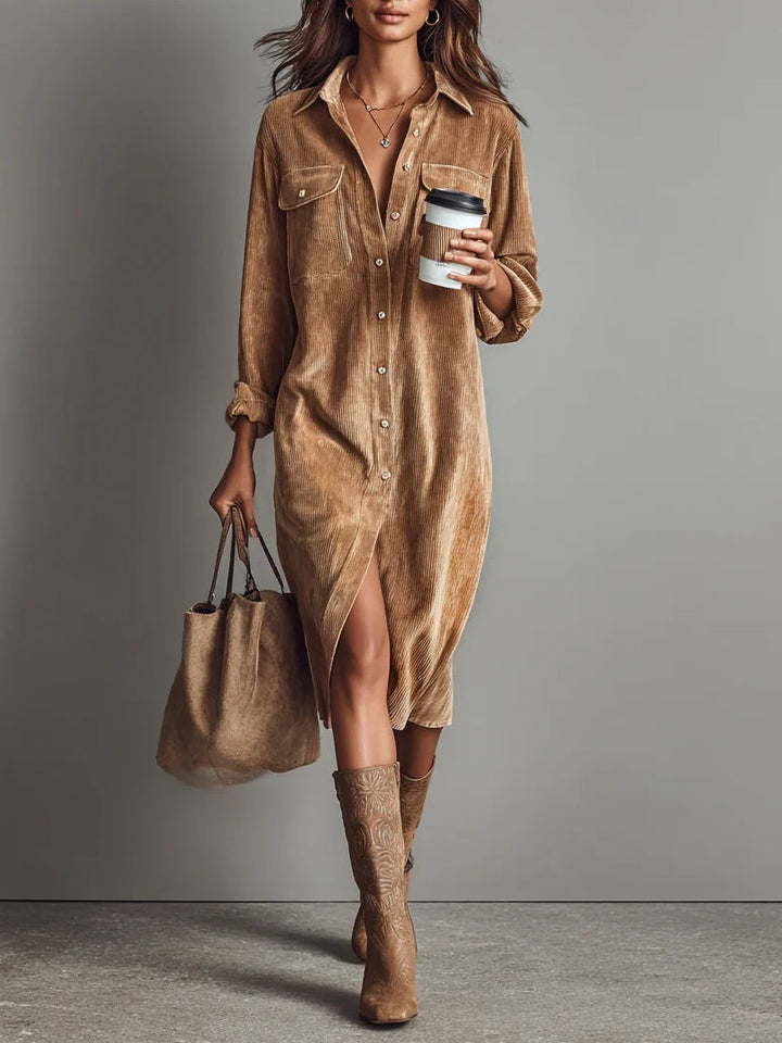 Capucine | Corduroy Midi Shirt Dress