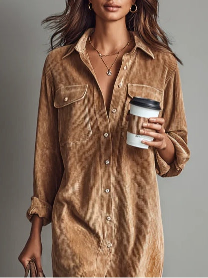 Capucine | Corduroy Midi Shirt Dress