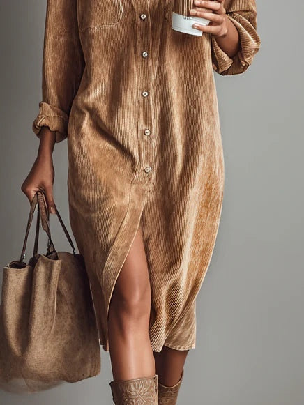 Capucine | Corduroy Midi Shirt Dress