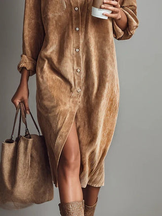Capucine | Corduroy Midi Shirt Dress