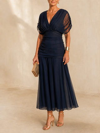 Celestine | Ruched Flutter Midi Dress
