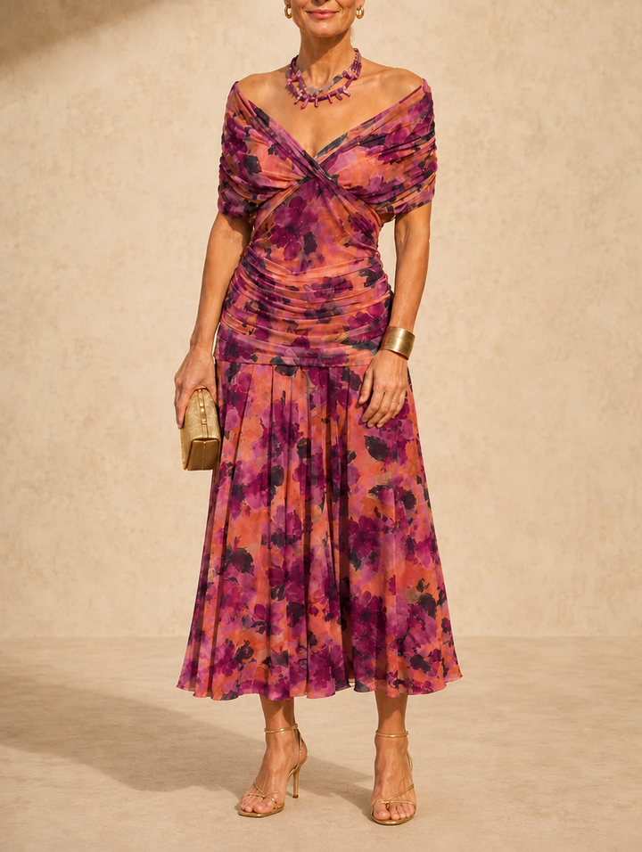 Celestine | Ruched Flutter Midi Dress
