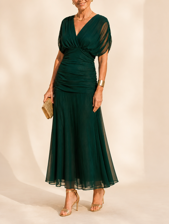 Celestine | Ruched Flutter Midi Dress
