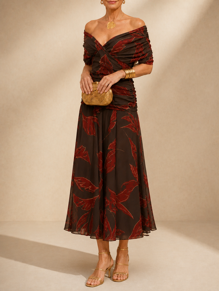 Celestine | Ruched Flutter Midi Dress