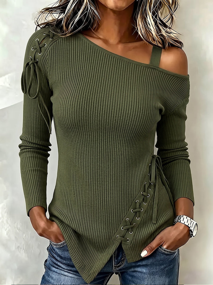 Cold-Shoulder Lace-Up Knit Top