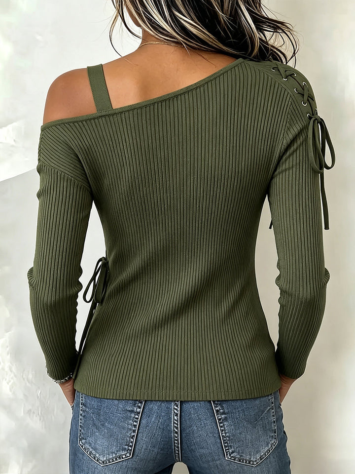Cold-Shoulder Lace-Up Knit Top