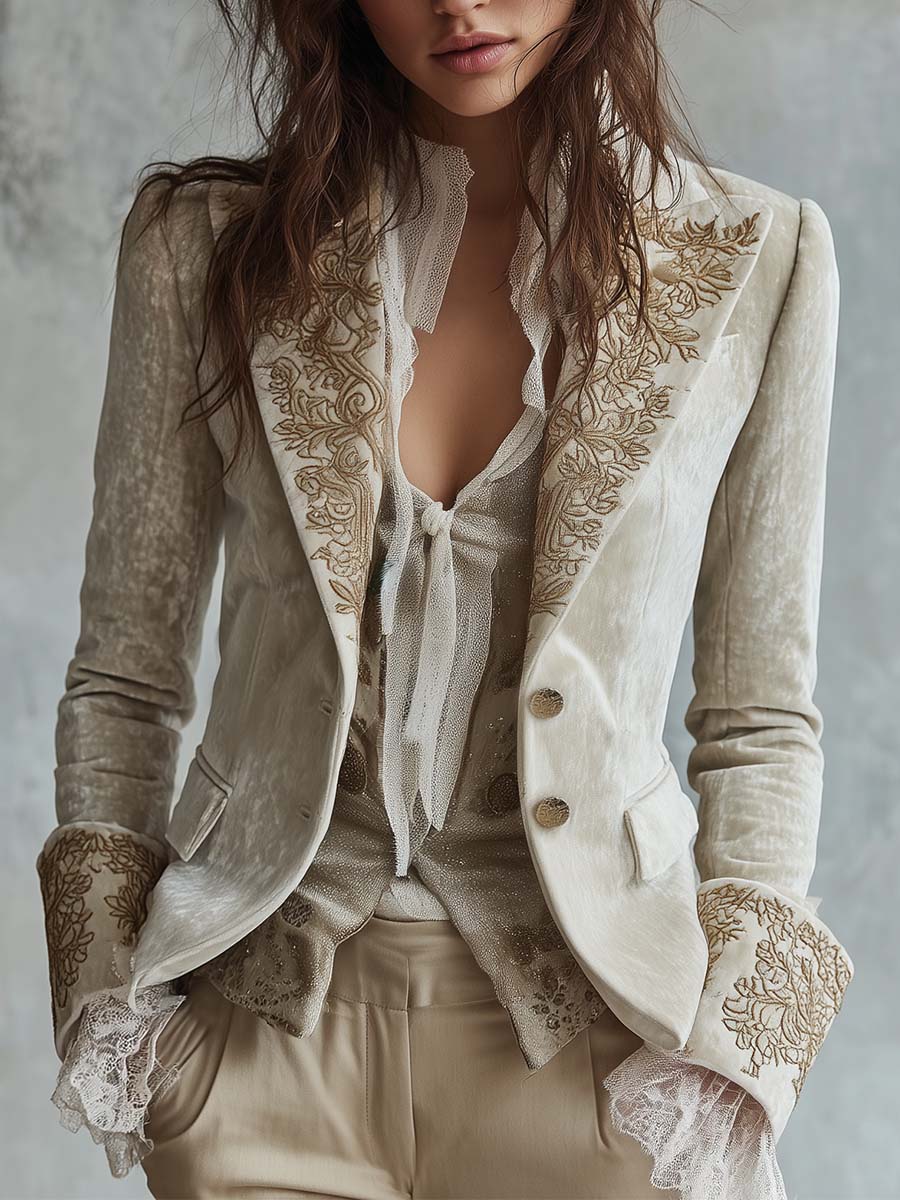 Cordelia | Embroidered Ivory Tailored Blazer