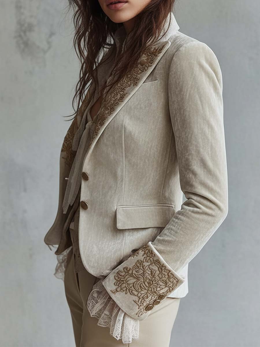 Cordelia | Embroidered Ivory Tailored Blazer