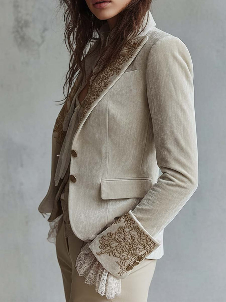 Cordelia | Embroidered Ivory Tailored Blazer