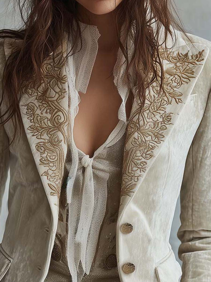 Cordelia | Embroidered Ivory Tailored Blazer