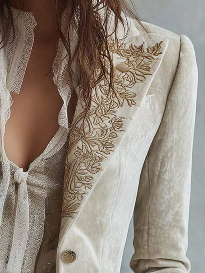 Cordelia | Embroidered Ivory Tailored Blazer