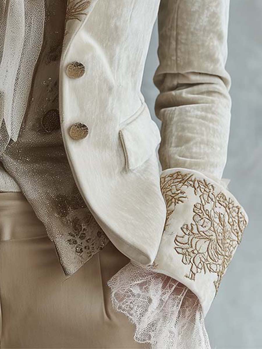 Cordelia | Embroidered Ivory Tailored Blazer