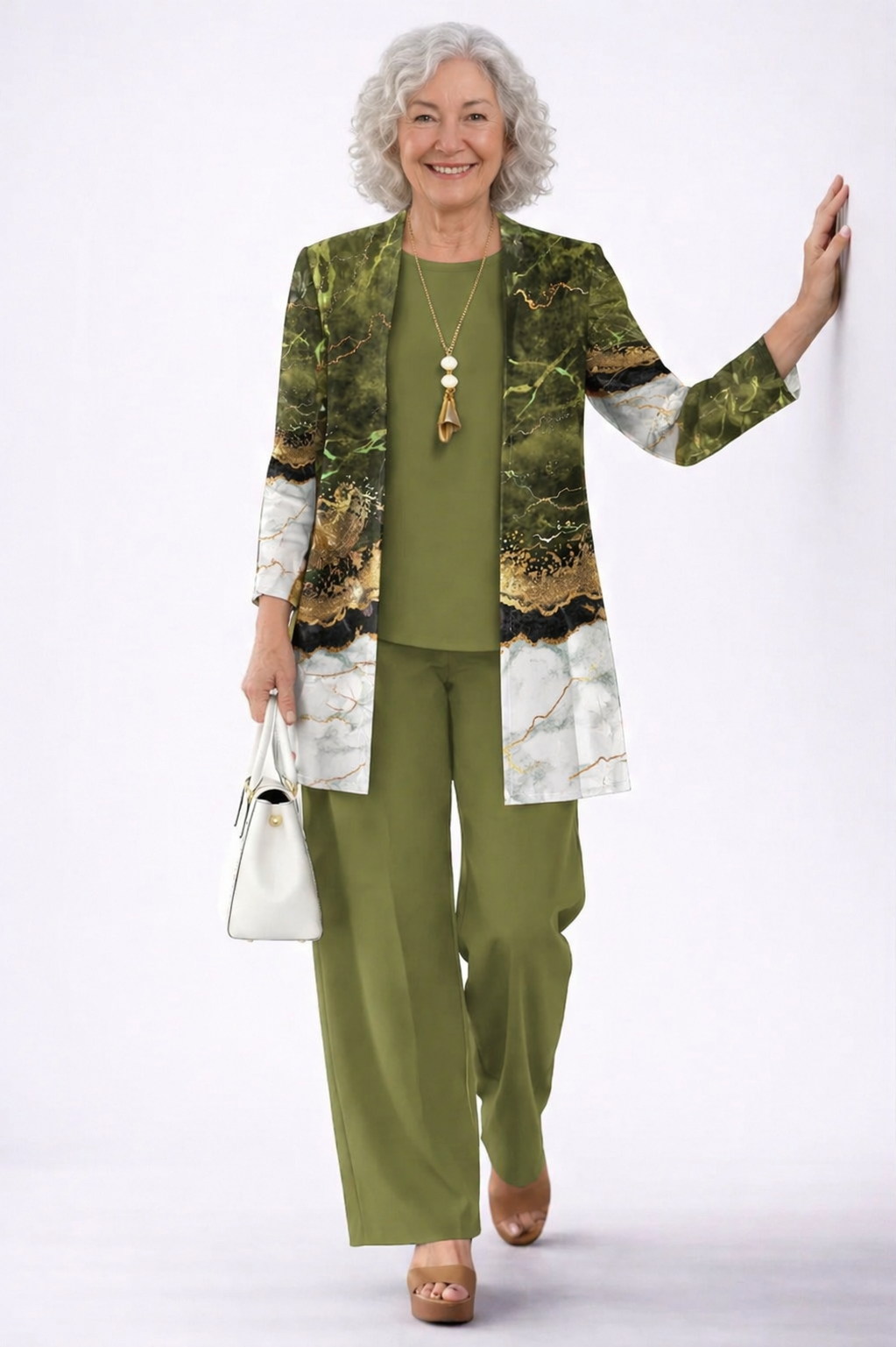 Deborah | Olive Printed Three-Piece Set
