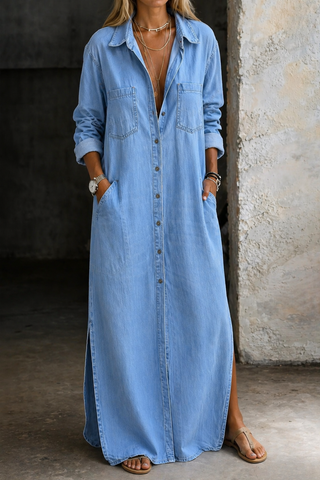 Delana | Denim Maxi Shirt Dress