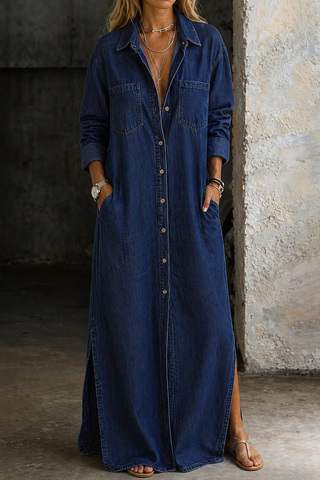 Delana | Denim Maxi Shirt Dress