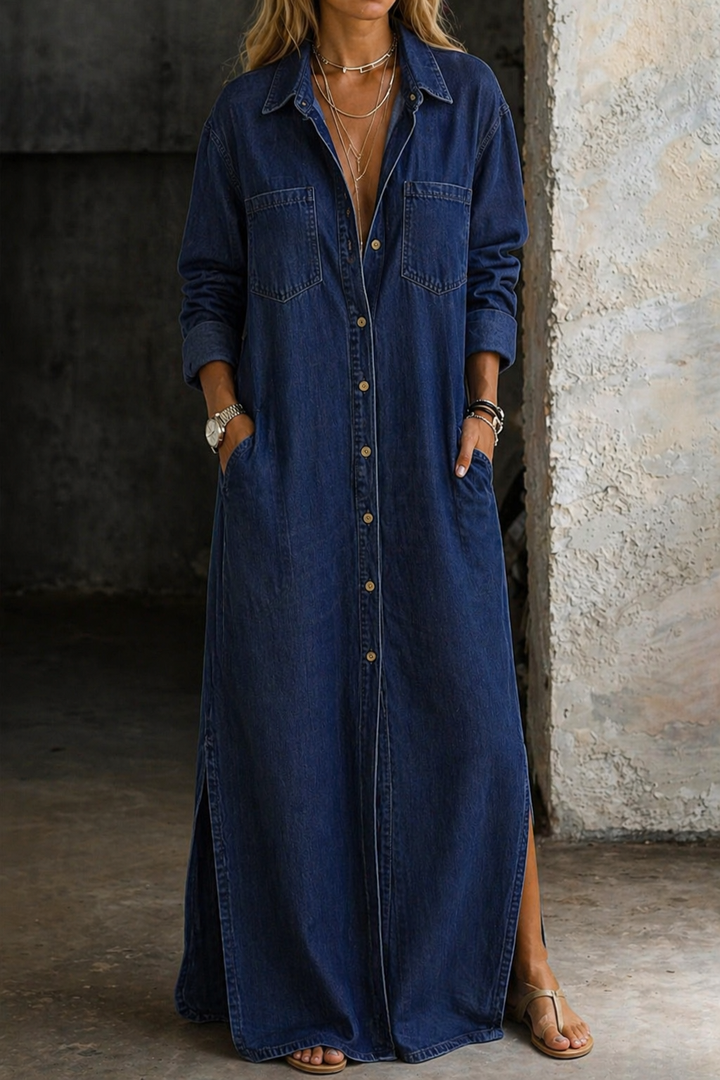 Delana | Denim Maxi Shirt Dress