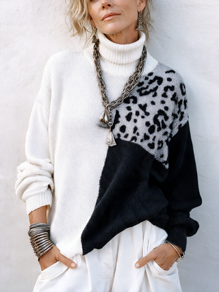 Dolores | Leopard-Panel Turtleneck Sweater