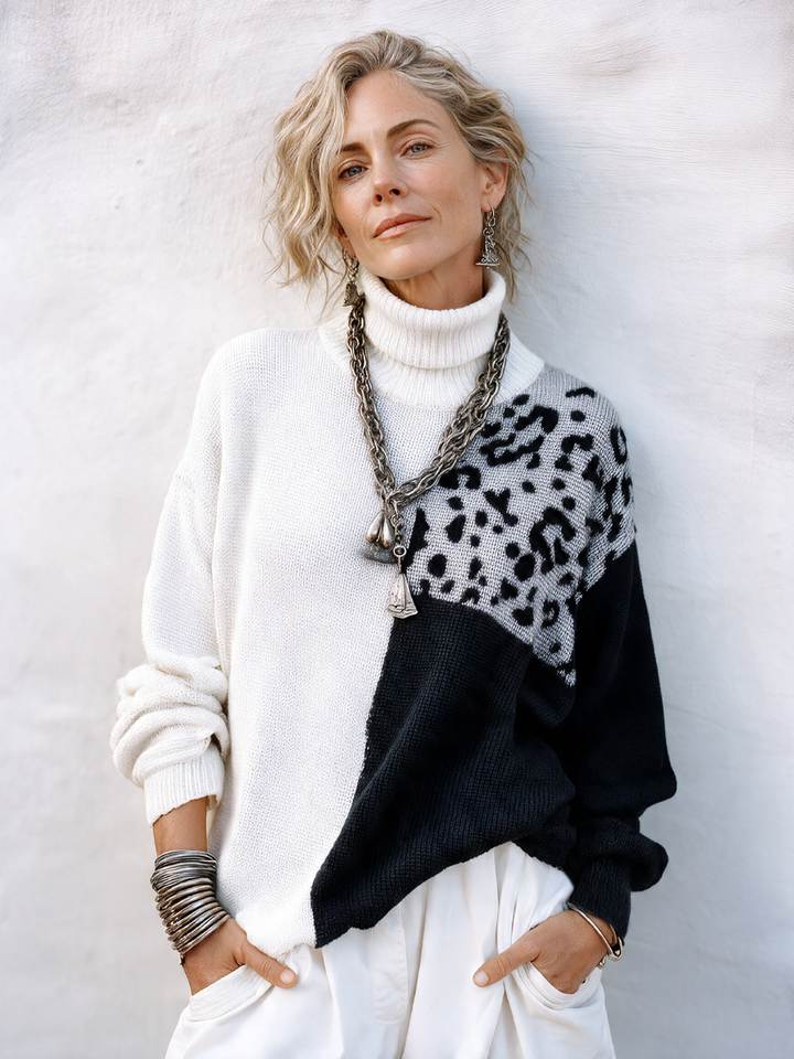 Dolores | Leopard-Panel Turtleneck Sweater