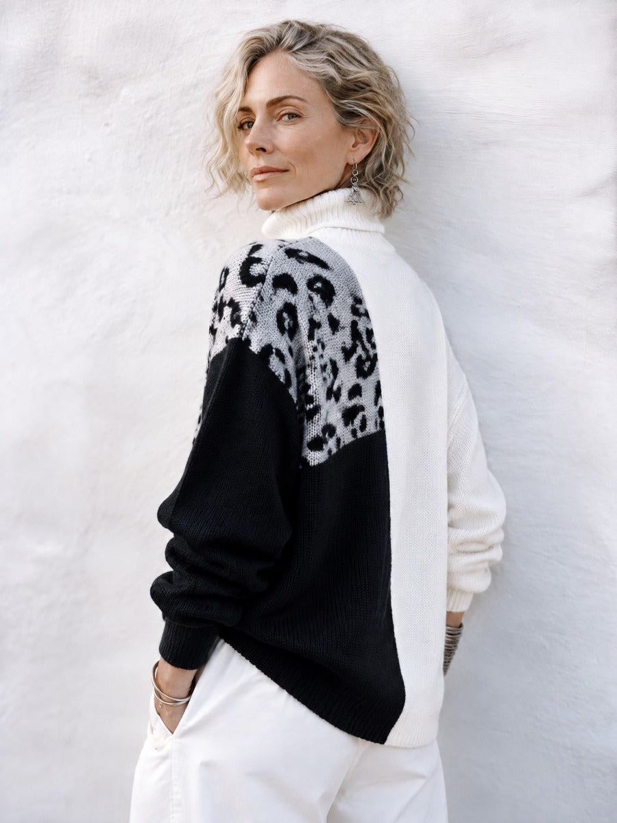 Dolores | Leopard-Panel Turtleneck Sweater