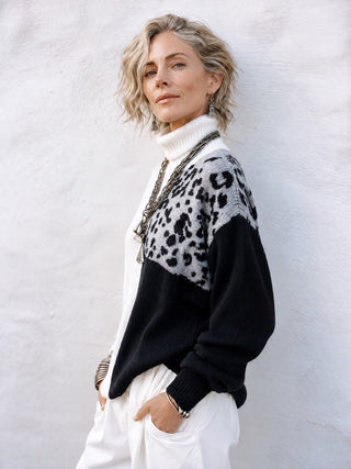 Dolores | Leopard-Panel Turtleneck Sweater