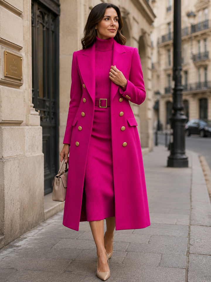 Double-Breasted Coat & Knit Dress Set