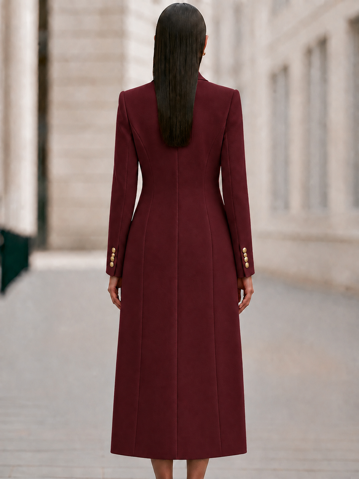 Double-Breasted Coat & Knit Dress Set