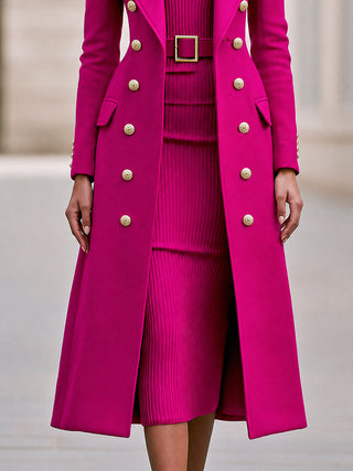 Double-Breasted Coat & Knit Dress Set