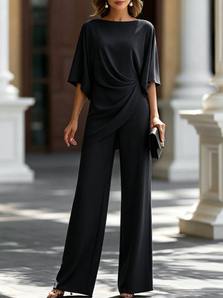 Draped Waist Blouse & Wide-Leg Pants Set