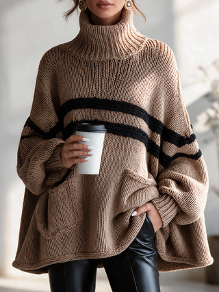 Edna | Striped High-Neck Pocket Sweater