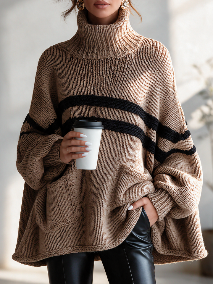 Edna | Striped High-Neck Pocket Sweater
