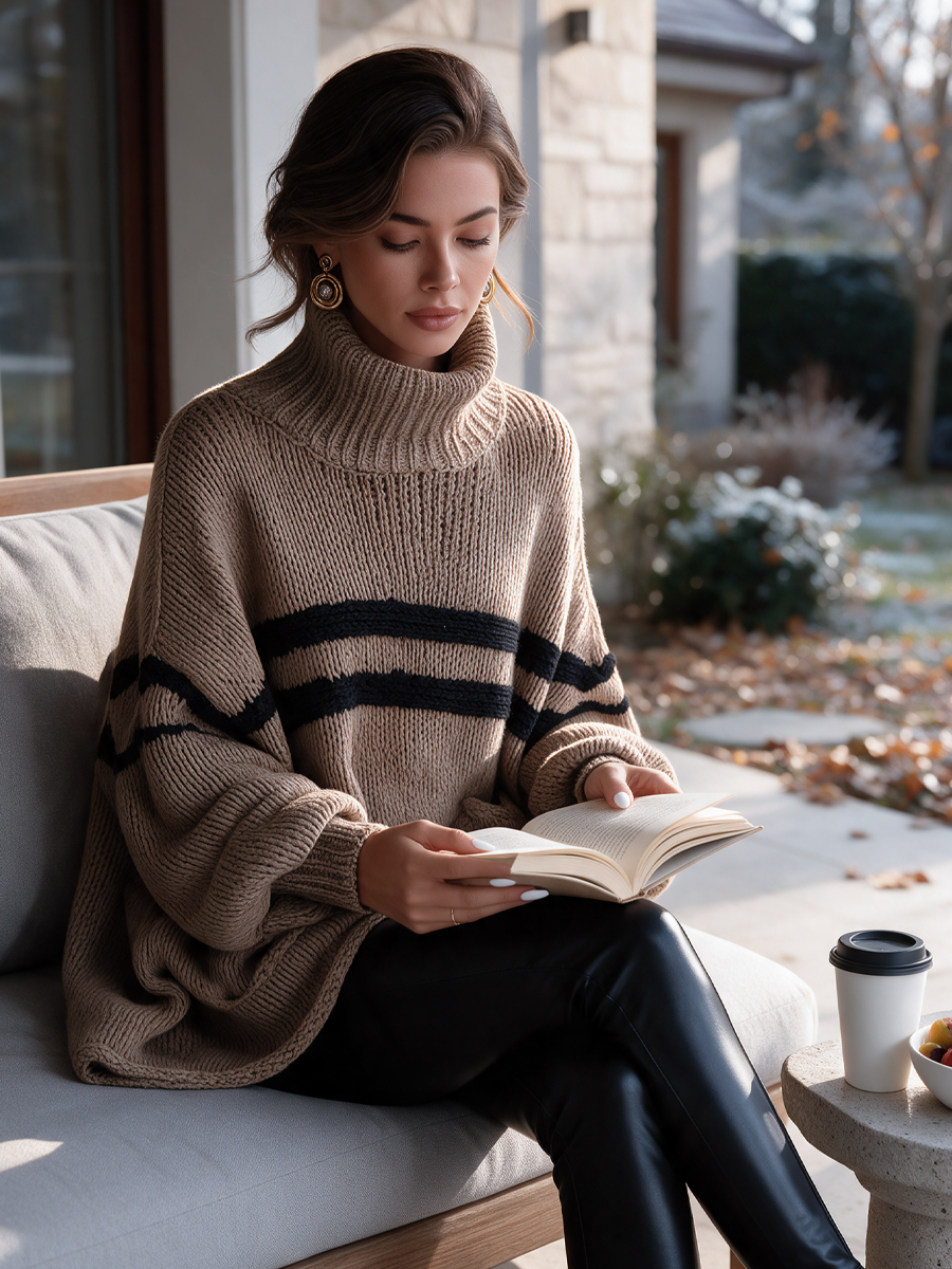 Edna | Striped High-Neck Pocket Sweater