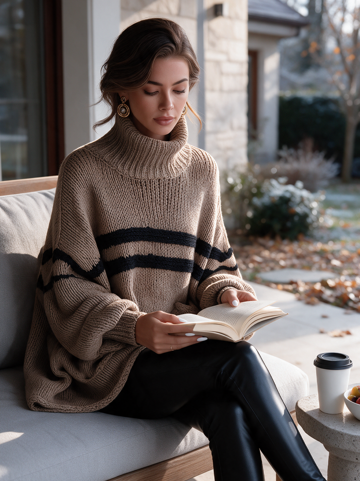 Edna | Striped High-Neck Pocket Sweater